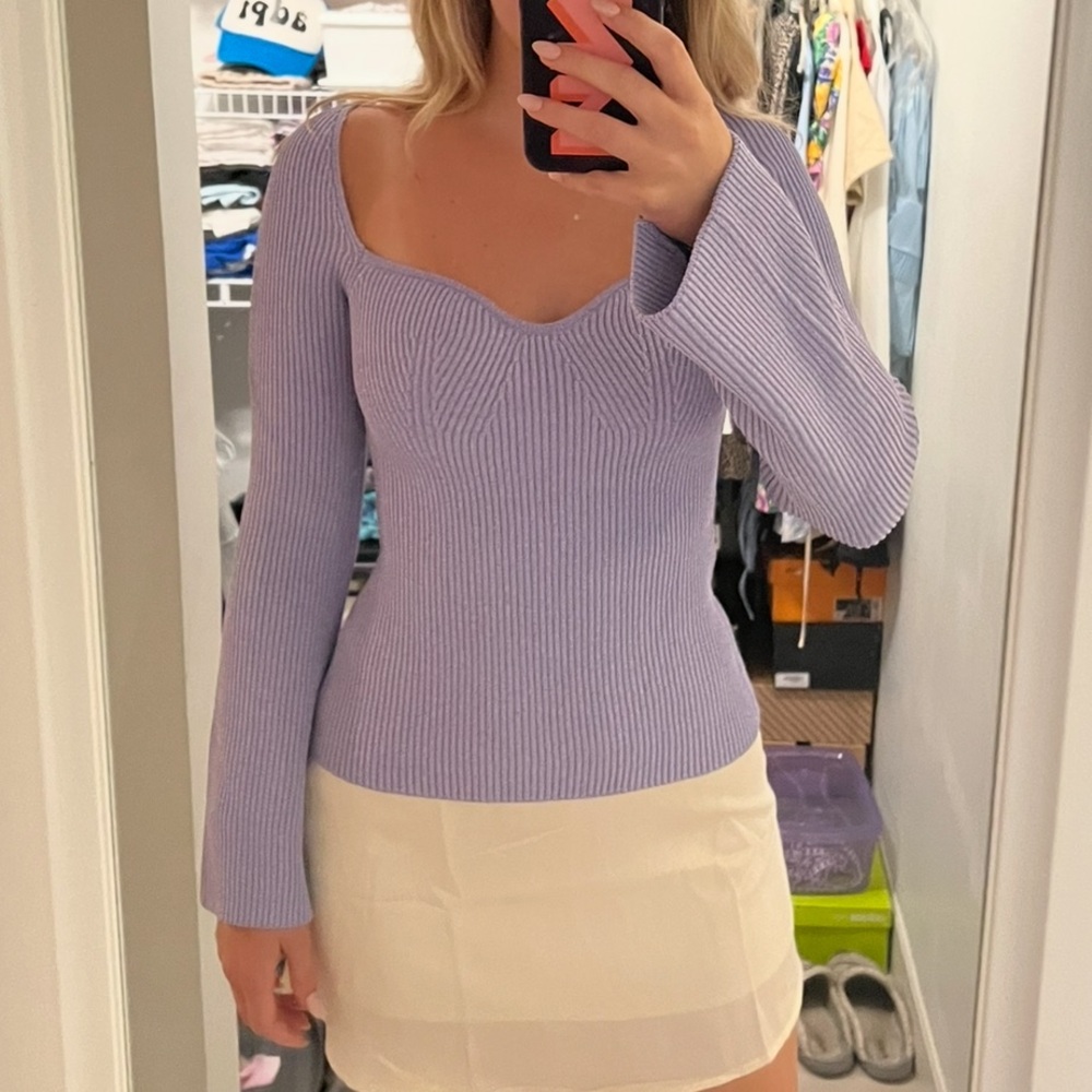 H&M Lilac Sweetheart Neckline Ribbed Knit Top